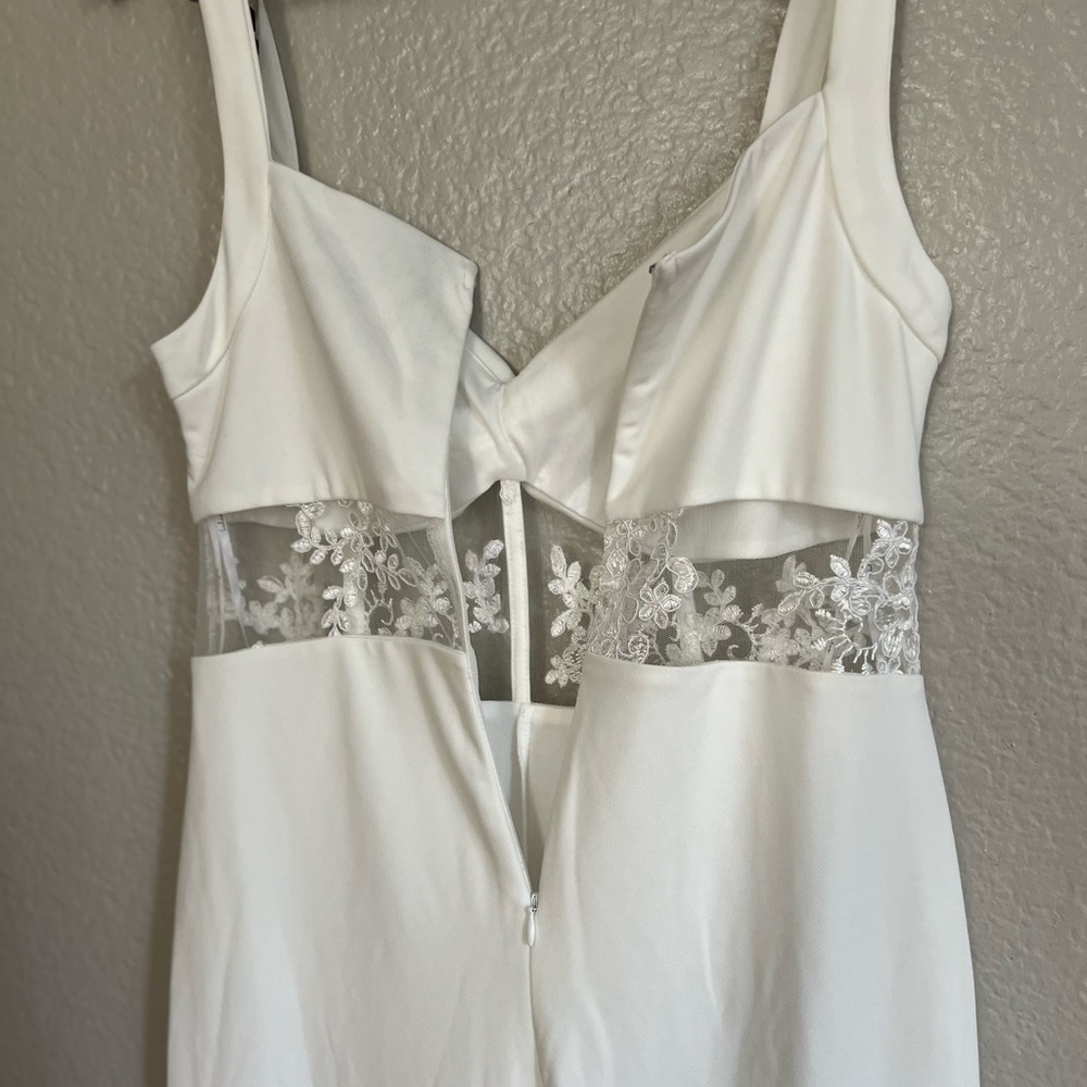 NWOT Adore the Feeling White Sheer Lace Bustier Twist-Front Jumpsuit - Picture 6 of 8